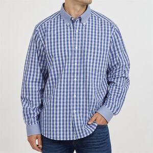 Tailorbyrd Shirt Mens XL Blue White Gingham Check Long Sleeve Button Down Cotton